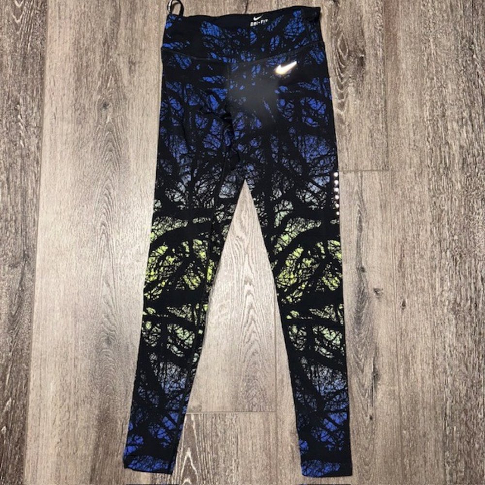 Nike Leggings Womens Size S Small Black Blue Yoga Workout Pants Stretch Dri Fit